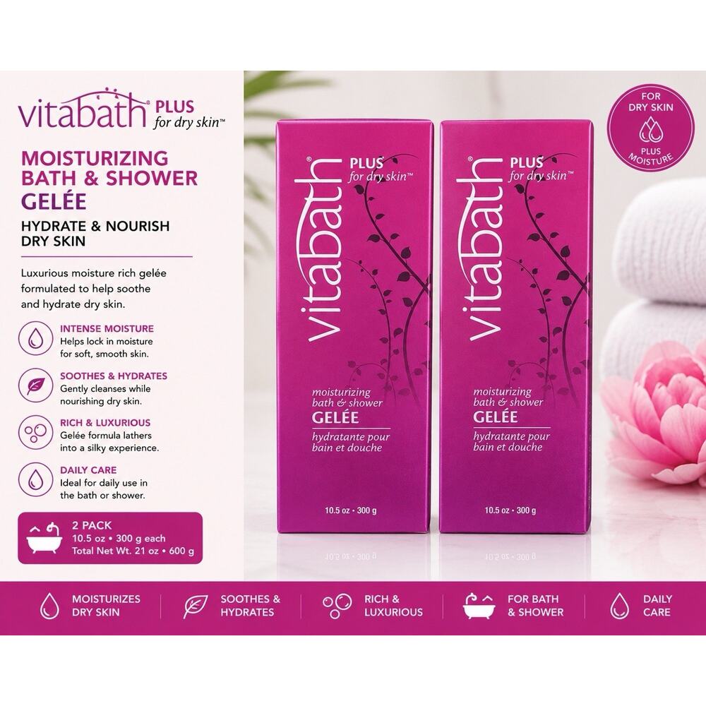 Vitabath Plus For Dry Skin Moisturizing Bath & Shower Gelee 10.5oz / 300g 2 Pack